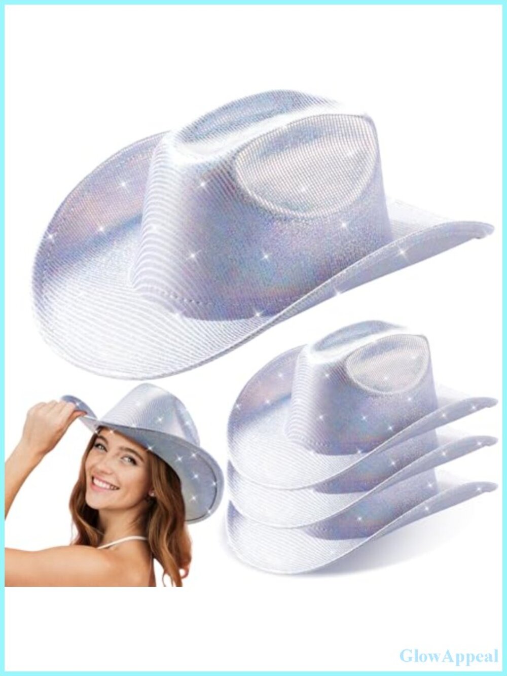 4 Pack Sequin Cowboy Hats for Women Men Glitter Western Cowgirl Disco Party